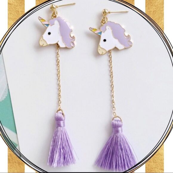 (i1) Purple Unicorn Tassel Earrings - Picture 1 of 5